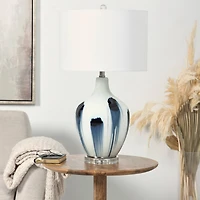 2ft. White Glass Abstract Accent Lamp with Blue Drip Splatter Design