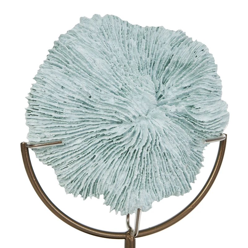 12" Light Blue Polystone Coral Textured Sculpture with Bronze Stand