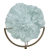 12" Light Blue Polystone Coral Textured Sculpture with Bronze Stand