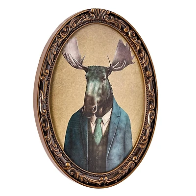 American Art Decor Down to Business Moose Ornate Oval Framed Bar Wall Decor - 16.12" x 13.12" x 0.75"