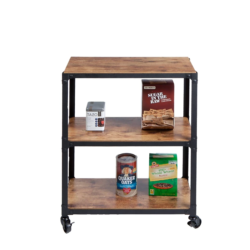 Mind Reader 30" Brown & Black 3-Tier Rolling Bar Cart