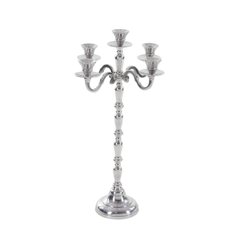 Silver Metal Traditional Candlestick Holders, 23" x 10" x 10"