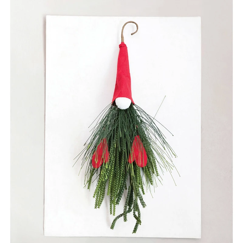 Hello Honey® 21" Faux Pine & Red Fabric Gnome Wall Hanging