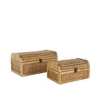 Brown Rattan Handmade Woven Storage Box with Curved Tops & Wrapped Edges, 2ct.