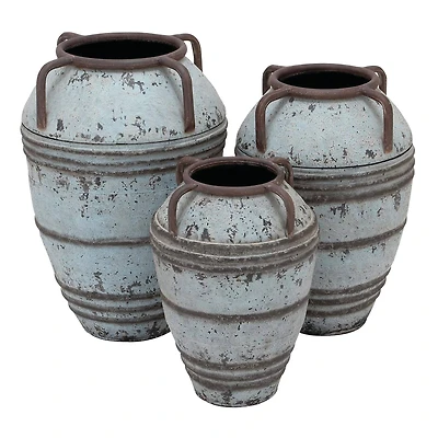 Set of 3 Blue Metal Rustic Vase, 26", 23", 19"