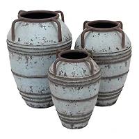 Set of 3 Blue Metal Rustic Vase, 26", 23", 19"