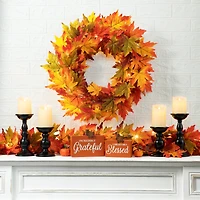 Glitzhome® Lighted Fall Maple Leaves Garland & Wreath Set