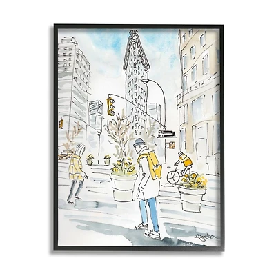 Stupell Industries Watercolor City People Wall Art with Frame