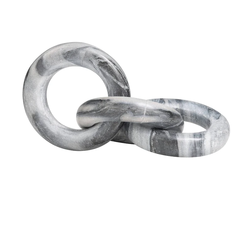 10" Black Marble Handmade Linked 3-Ring Chain Sculpture