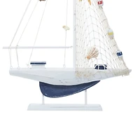 Set of 2 White Wood Coastal Sail Boat Sculpture, 22" x 13"