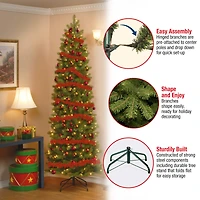 9ft. Pre-lit Feel Real® Downswept Douglas Fir Pencil Artificial Christmas Tree, Clear Lights