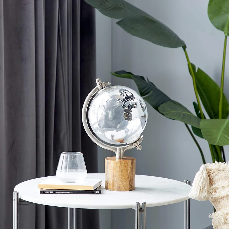 15" Silver Wood Globe