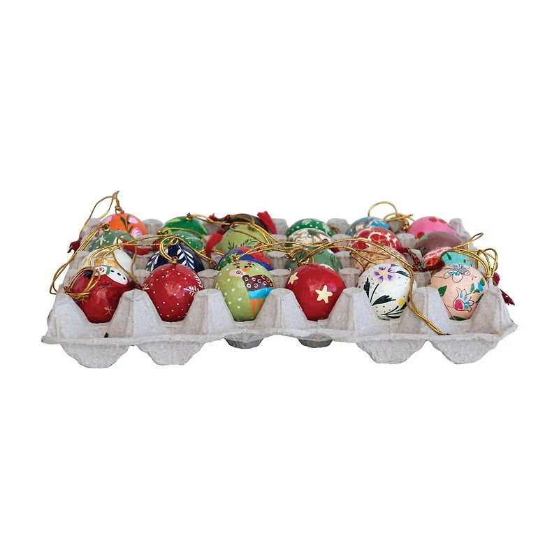 Hello Honey® 24 Pack 1" Round Hand-Painted Paper Mache Ball Ornaments