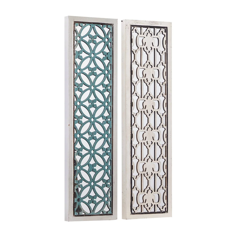 Set of 2 White Wood Glam Wall Decor, 12" x 43"