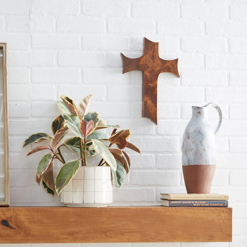 Brown Teak Wood Eclectic Style Wall Decor 14" x 10" x 1"