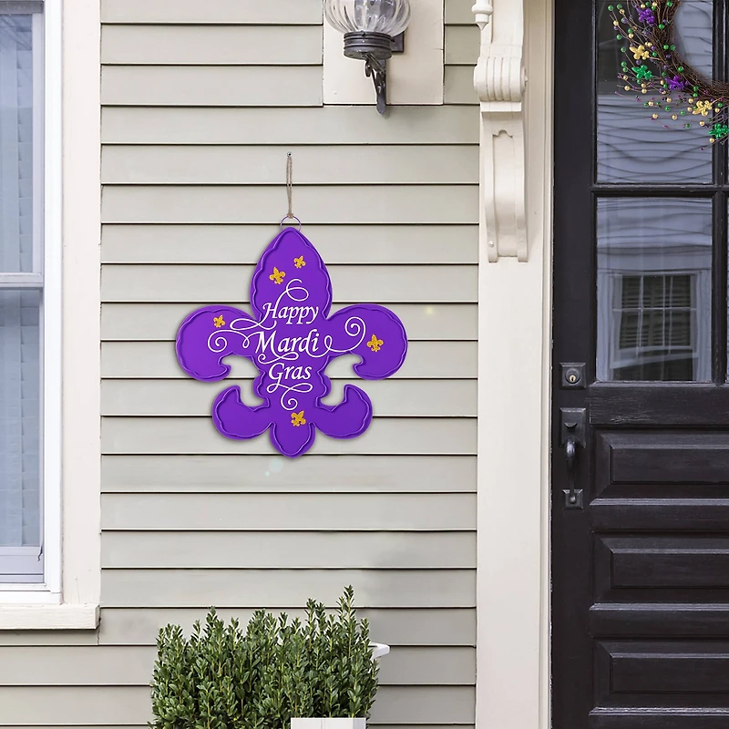 Glitzhome® 24" Mardi Gras Metal Fleur-de-Lis Yard Stake