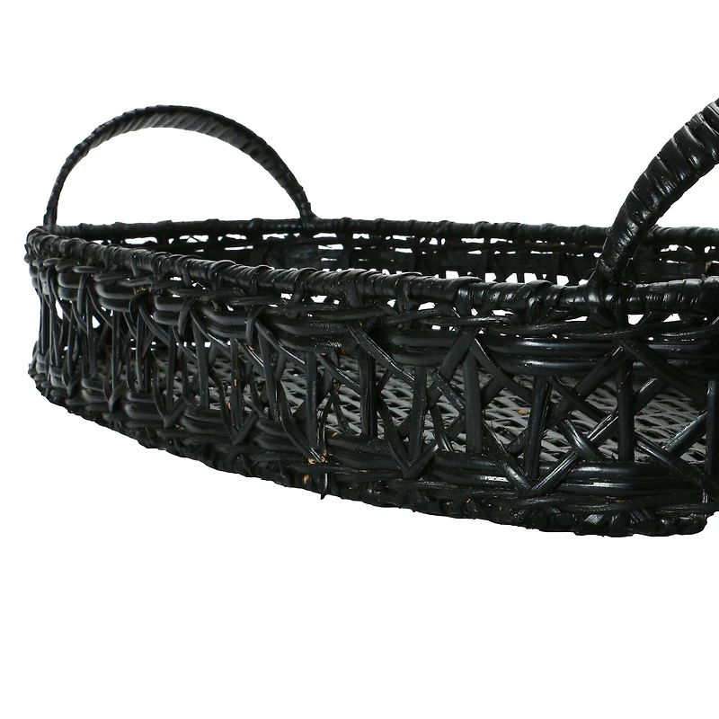Hello Honey® 2.5ft. Black Hand-Woven Rattan Tray with Handles