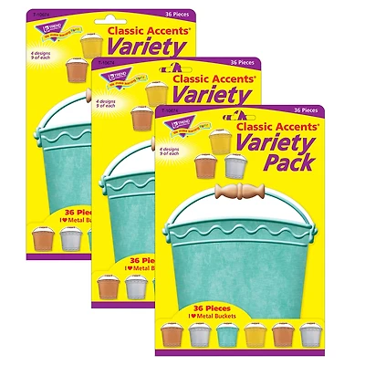 Trend I Heart Metal Buckets Classic Accents® Variety Pack, 3 Packs of 36