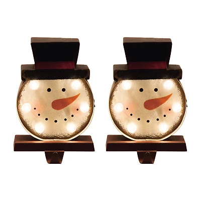 Glitzhome® 7" Marquee LED Snowman Head Stocking Holder Set