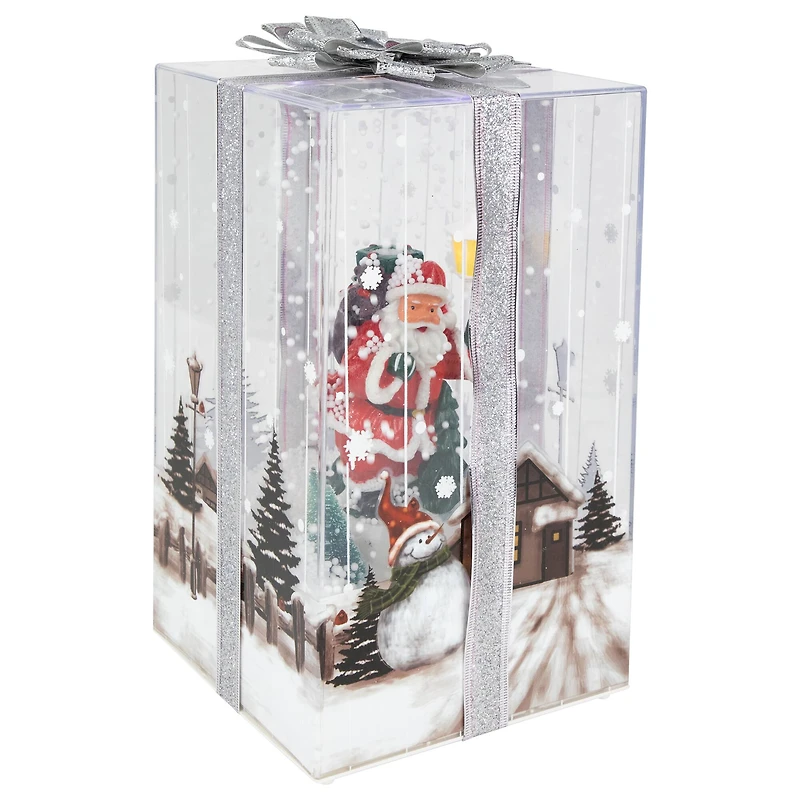 Lighted and Musical Santa Snowing Gift Box with Ribbon Christmas Decoration - 12"