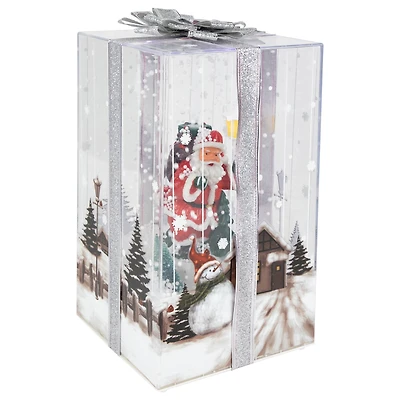 Lighted and Musical Santa Snowing Gift Box with Ribbon Christmas Decoration - 12"