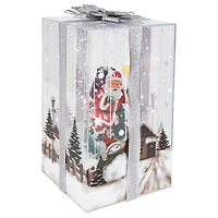 Lighted and Musical Santa Snowing Gift Box with Ribbon Christmas Decoration - 12"