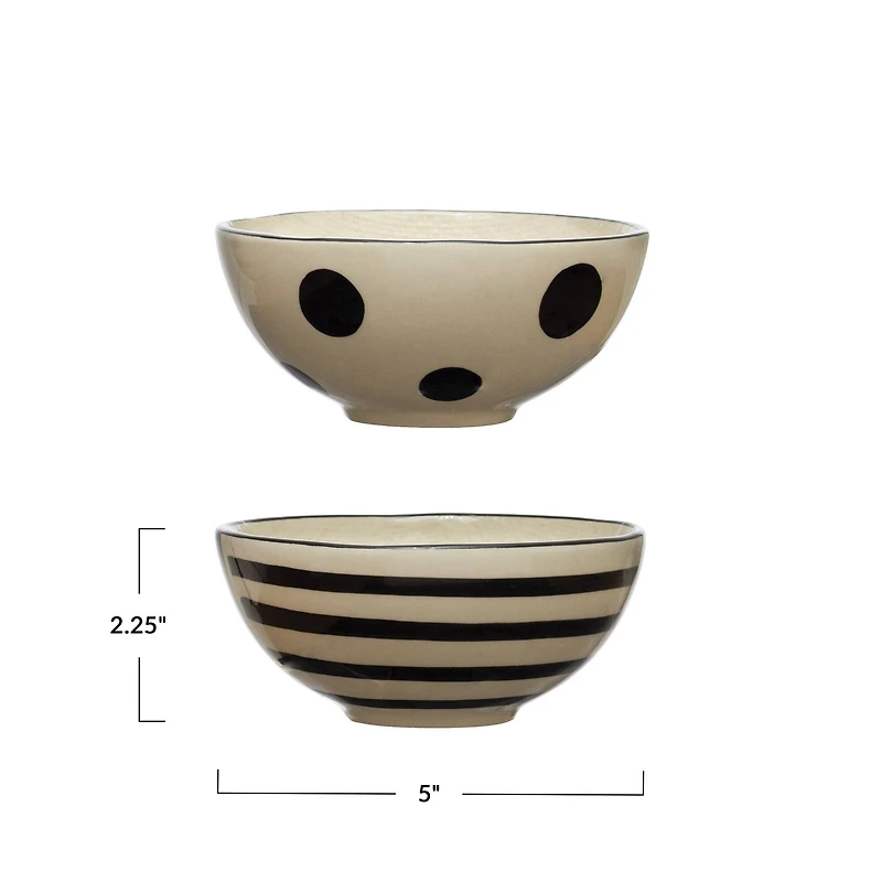Hello Honey® 5" Wide Black & White Hand-Painted Stoneware Bowl Set, 2ct.