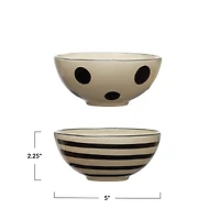 Hello Honey® 5" Wide Black & White Hand-Painted Stoneware Bowl Set, 2ct.