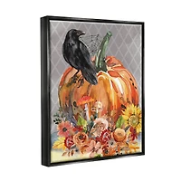 Stupell Industries Autumn Crow Pumpkin Botanicals Framed Floater Canvas Wall Art