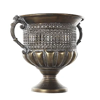 12" Bronze Metal Urn Shaped Vase with Cut Outs