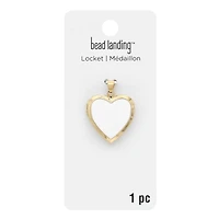 Gold & White Enamel Heart Locket by Bead Landing™