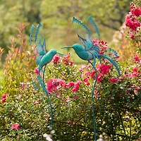 Metal Hummingbird Garden Stakes Set