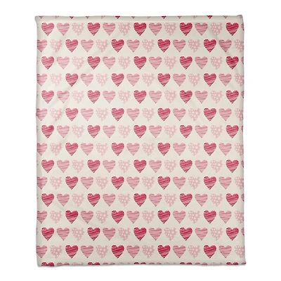 Tri Hearts Coral Fleece Throw Blanket