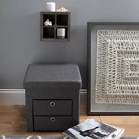 Simplify Gray 2 Drawer Collapsible Storage Ottoman