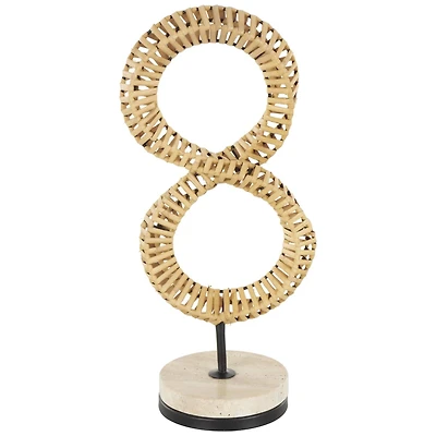 15" Brown Rattan Infinity Sculpture with White Marble Base