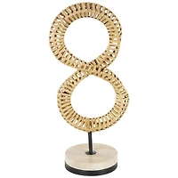 15" Brown Rattan Infinity Sculpture with White Marble Base