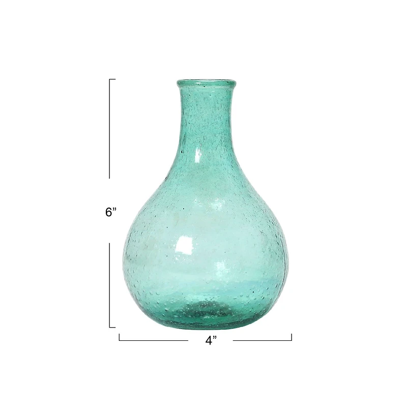 6" Teal Hand Blown Glass Vase