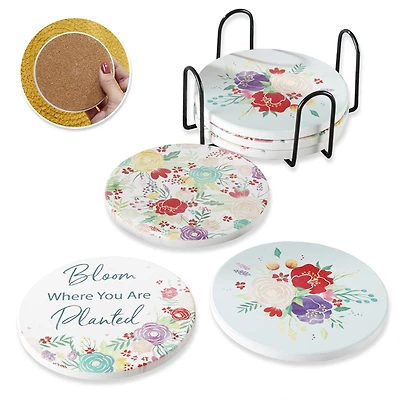 Kate Aspen® Garden Blooms Ceramic Coasters with Holder, 6ct.
