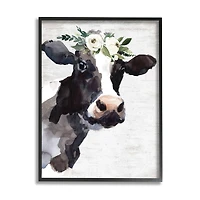 Stupell Industries Dairy Farm Cow Boho Floral Crown Charming Animal Framed Wall Art