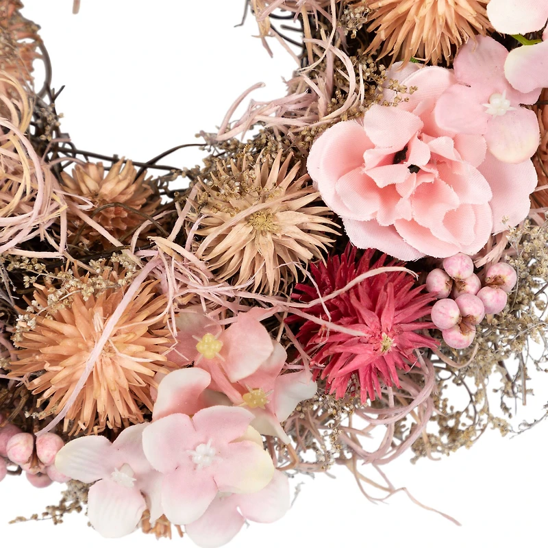 9.75" Pink Mixed Floral Artificial Spring Wreath