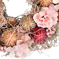 9.75" Pink Mixed Floral Artificial Spring Wreath