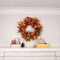 24" Pre-Lit Fall Harvest Leaf Holiday Wreath