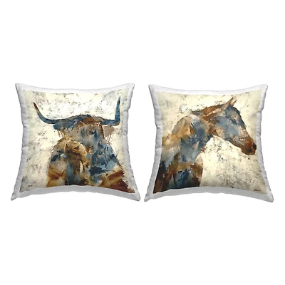Stupell Industries Rustic Layered Collage Pattern Country Farm Animals 2 Pillow Set, 18" x 18"