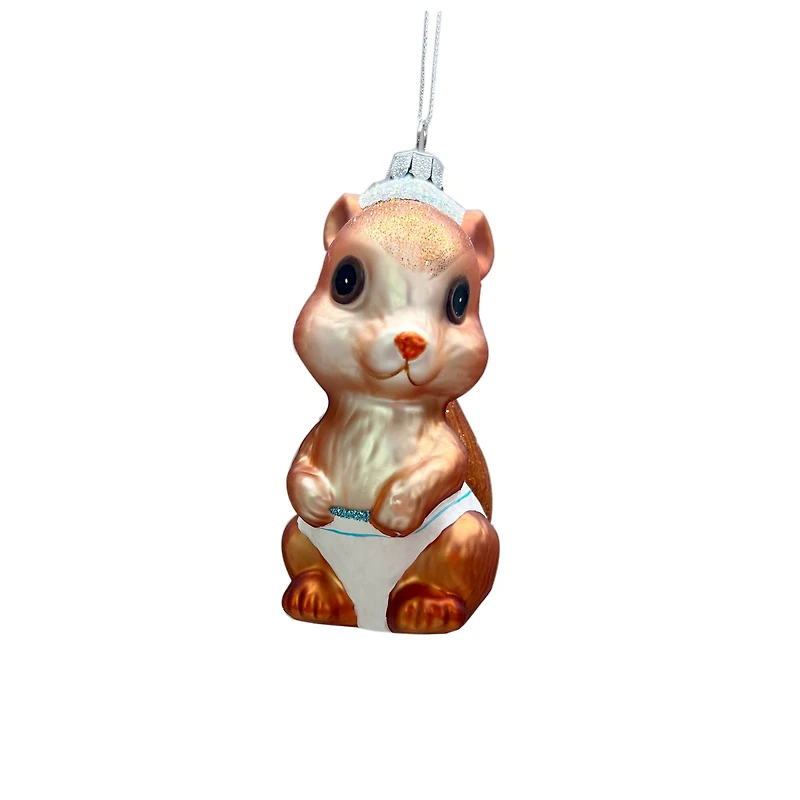 4.5" Copper Baby Squirrel in Santa Hat Glass Ornament by Ashland®