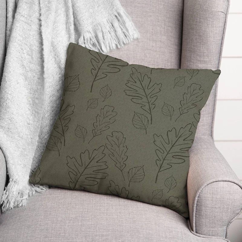 Green Large Leaf Pattern Throw Pillow