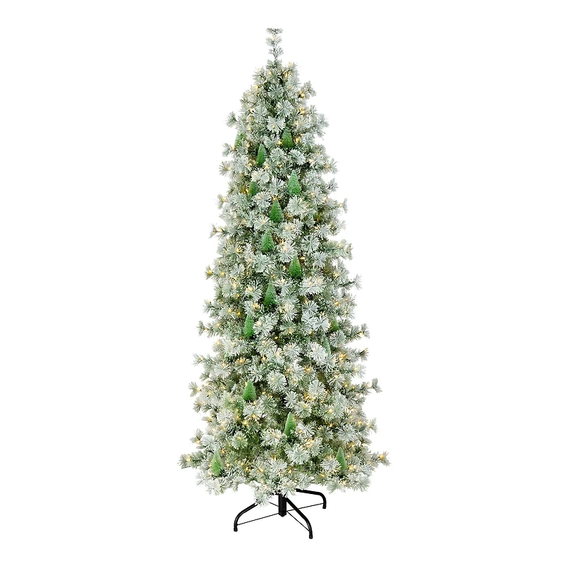 7.5ft. Pre-Lit Snowy Bottle Brush Slim Artificial Christmas Tree, Clear Lights