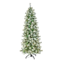 7.5ft. Pre-Lit Snowy Bottle Brush Slim Artificial Christmas Tree, Clear Lights
