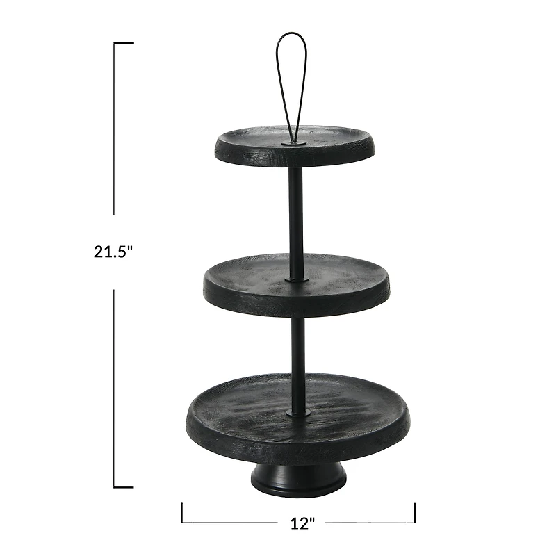 Hello Honey® 21.5" Black Elegant Modern 3-Tiered Tray