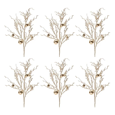 25" Flocked Twig Branches with Sleigh Bells, 6ct.