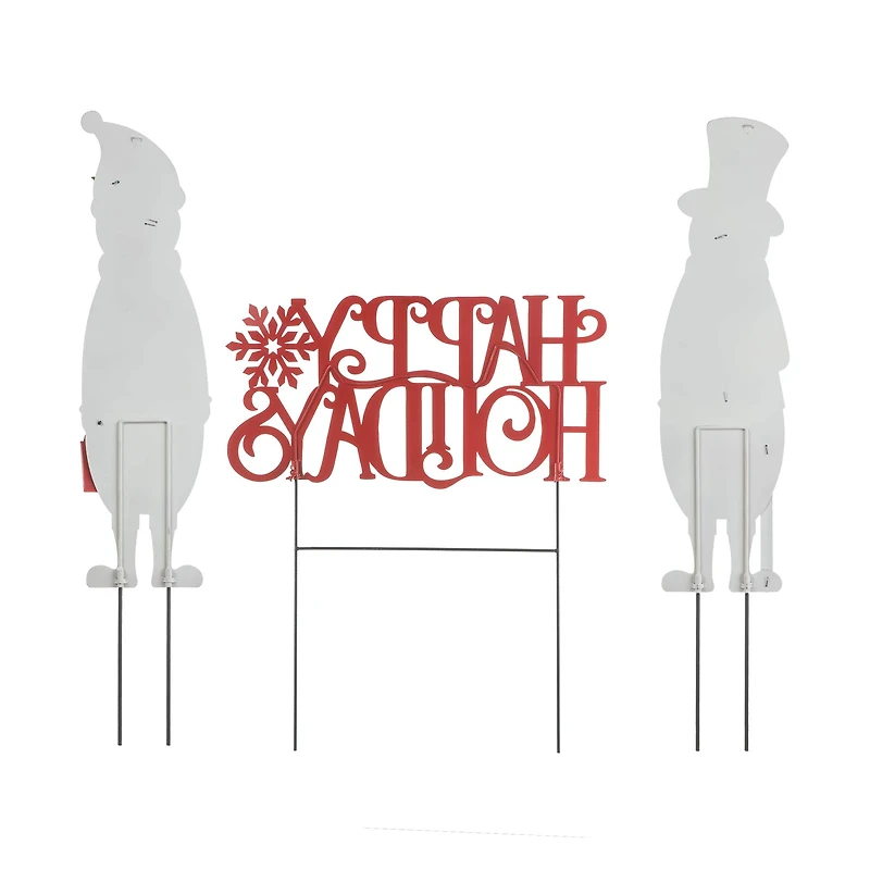 Glitzhome® Metal Snowmen & Happy Holidays Yard Stake Set